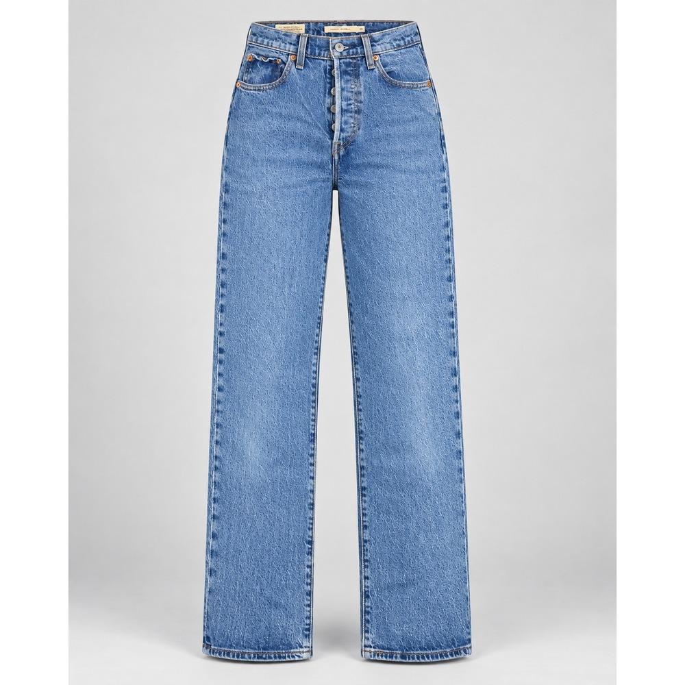 Levis Premium Ribcage Straight Jeans Medium Wash Blue 25 High Rise Button Fly